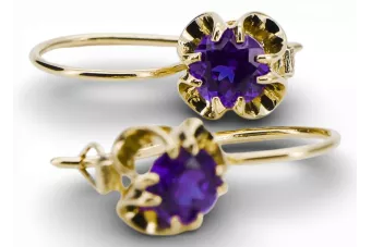 14 كارت من الذهب الأصفر 14K (585) Alexandrite أقراط vec035y روسي سوفيتي الاتحاد السوفيتي أسلوب فينتاج آرت ديكو style
